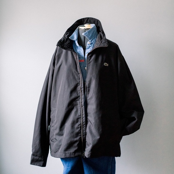 LACOSTE Men's Zip Up Lightweight Jacket - Black - Hidden Hood - XL - Picture 1 of 10